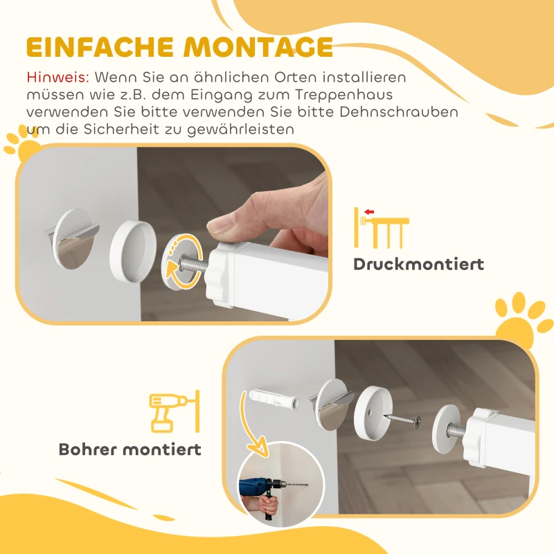 PawHut Türschutzgitter Treppenschutzgitter Hunde Absperrgitter Schutzgitter für Haustier Stahl