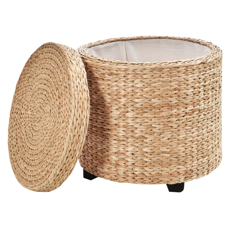 HOMCOM Banco com Compartimento de Arrumação e Tampa Banco Redondo Banco Cúbico Estofado com Pés 43x43x43 cm Cáqui