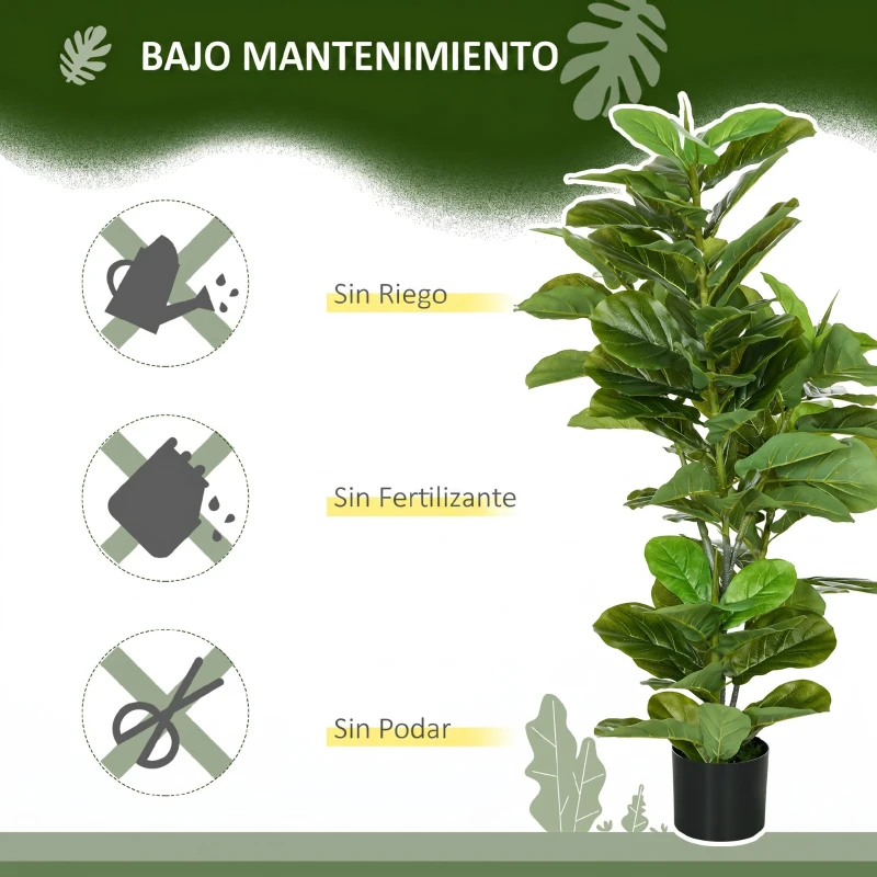 HOMCOM Pack de 2 Ficus Artificiales 110 cm Plantas Artificiales con 90 Hojas Musgo y Maceta para Interior Verde