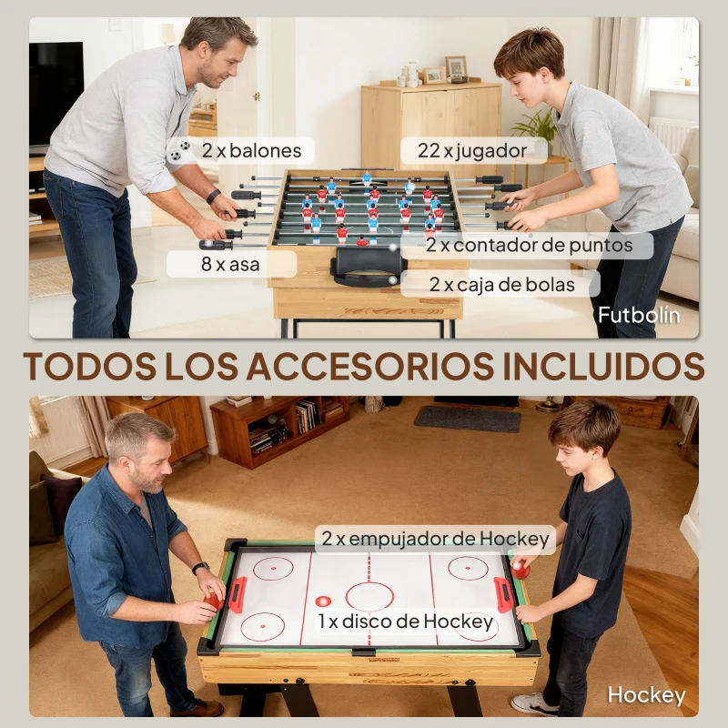 SPORTNOW Mesa Multijuegos Plegable 13 en 1 con Futbolines para Niños Billar Ping-pong Hockey Ajedrez Damas y Backgammon