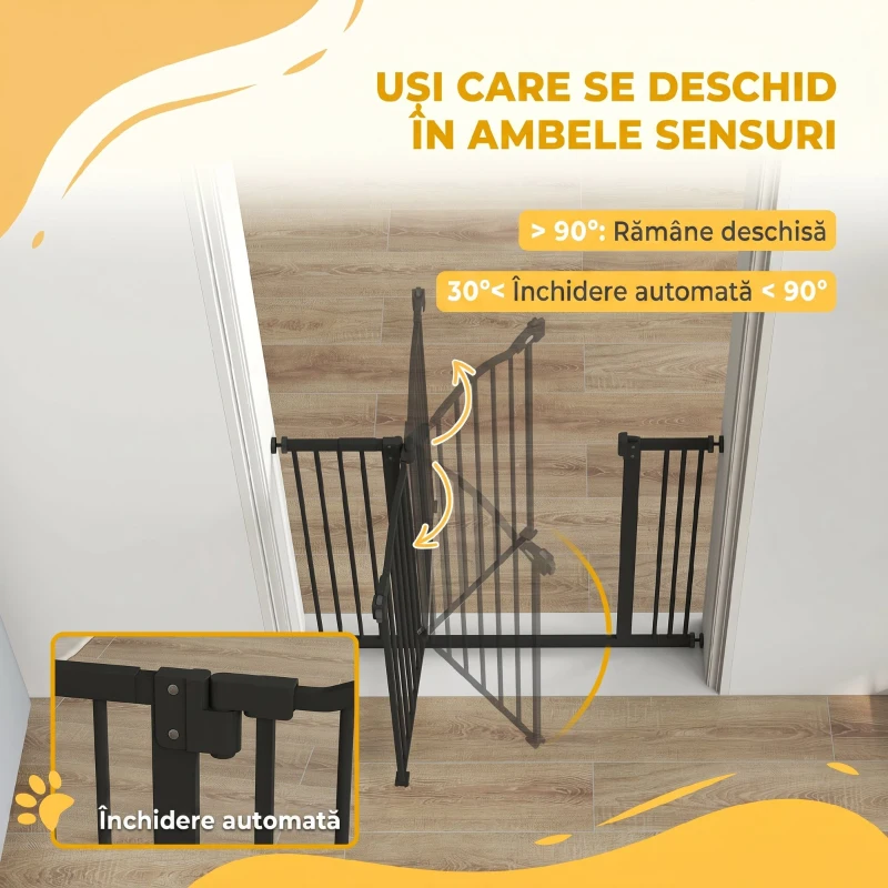 PawHut Poartă Extensibilă pentru Câini cu 4 Șuruburi Reglabile, din Metal și Plastic, 74-100x78 cm, Negru