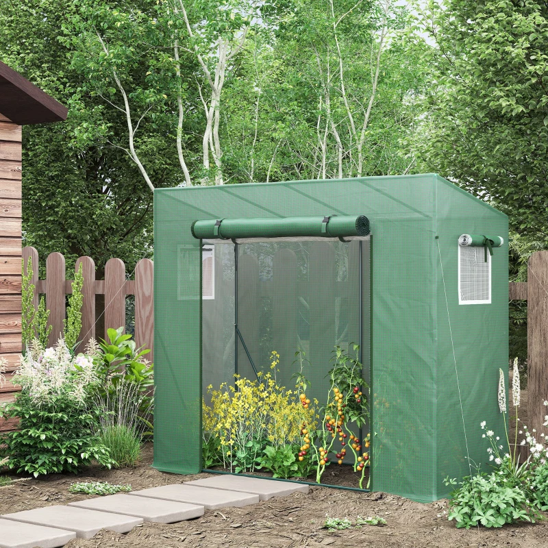Outsunny Serra da Giardino in PE e Acciaio con 4 Picchetti, 2 Finestre e Copertura Rinforzata, 200x77x148-169cm