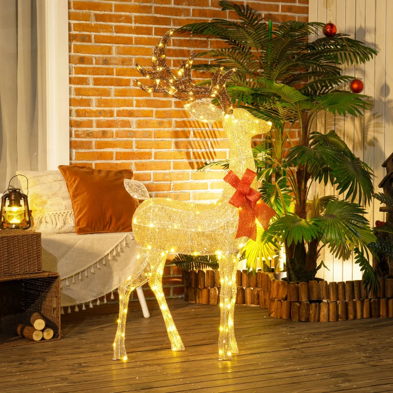 Outsunny Reno Luminoso de Navidad Decoración de Navidad con 137 LED Blanco Cálido Illuminación Navideña para Hogar Jardín Dorado
