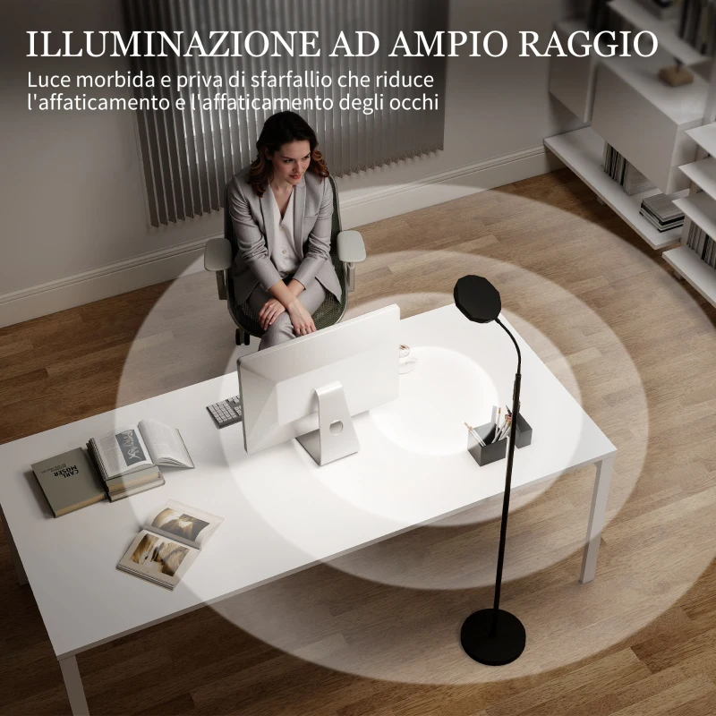HOMCOM Lampada da Terra LED con Telecomando, Testa Girevole, Regolazione Luminosità e Temperatura, Nero