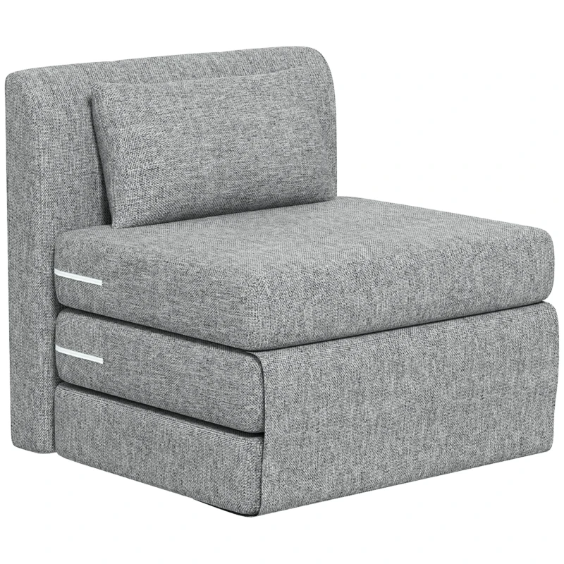 HOMCOM Fauteuil chauffeuse pliant 3 en 1 avec coussin, convertible, matelas dépliant pour invités, salon, bureau, gris