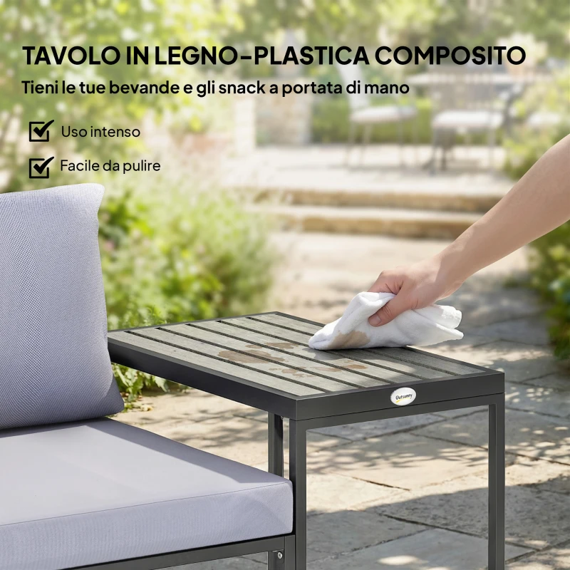 Outsunny Set da Esterno 3pz con Tavolo da Giardino e 2 Sedie con Seduta in Texteline e Cuscini, Grigio