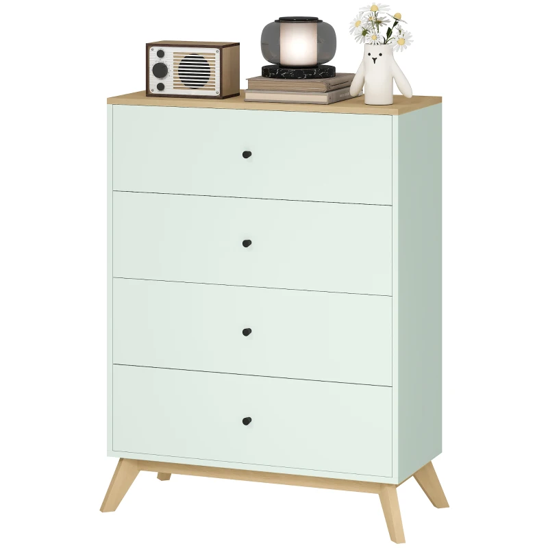 HOMCOM 4 Drawer Storage Cabinet, Chest of Drawers for Bedroom Living Room, Light Green and Oak