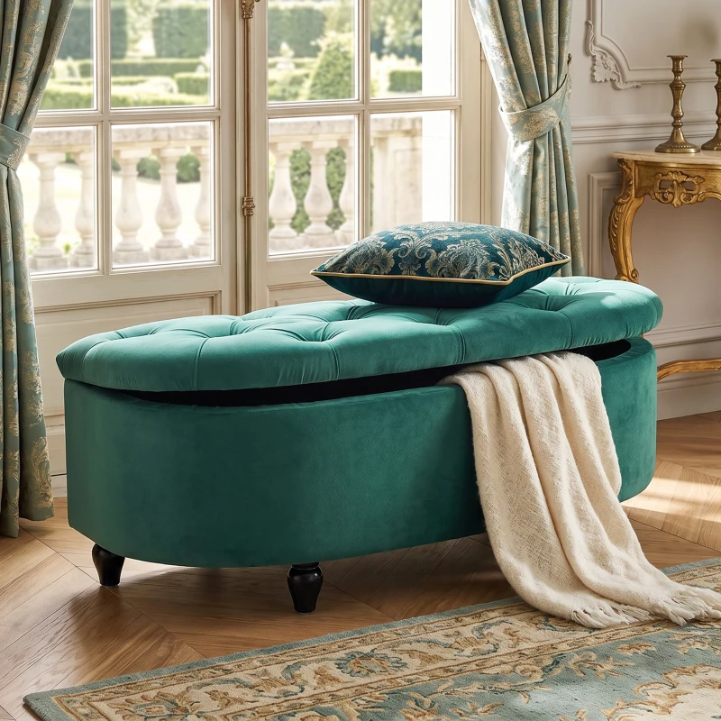 HOMCOM Hocker mit Stauraum, Sitztruhe, gepolstert, soft-close Deckel, Samtoptik, 118 x 45 x 45 cm, Dunkelgrau(m-7)