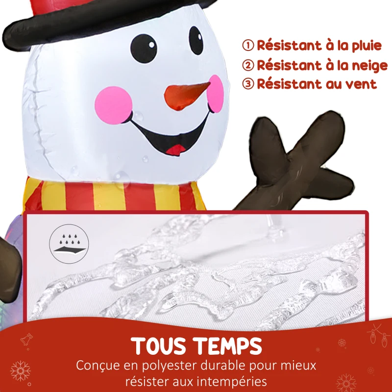 Outsunny Bonhomme de neige et pingouins gonflable de Noël de 180 cm avec lumières LED, décoration de Noël intérieur et extérieur