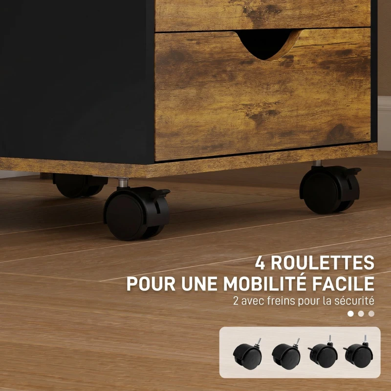 HOMCOM Caisson bureau mobile, meuble rangement sur roulettes avec 5 tiroirs, bois, 40 x 40 x 67 cm, marron
