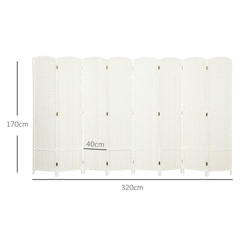 HOMCOM 8-teiliger Raumtrenner, Faltbarer Sichtschutz, Sichtschutzwand für Wohnzimmer, Schlafzimmer, Homeoffice, Weiß