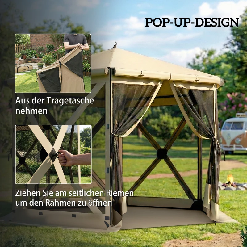 Outsunny 3 m x 2,6 m Sechseck-Pavillon mit 6 Seiten und Tragetasche, wasserdicht, UV-beständig, Partyzelt