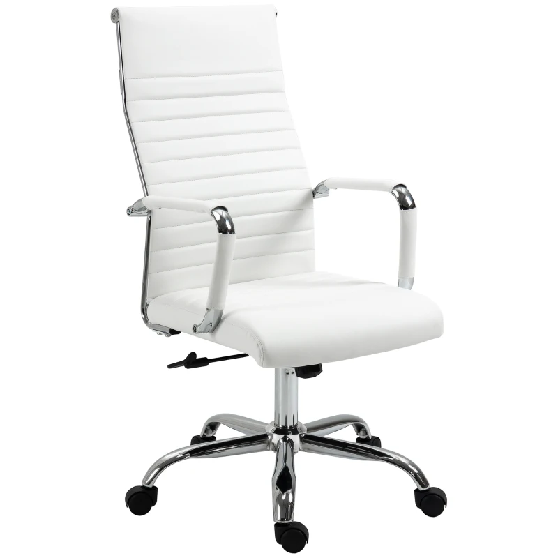 Vinsetto Scaun de Birou Ergonomic din Piele Ecologică, Scaun Rotativ și cu Funcție de Legănare, 54x62x104-114 cm, Alb