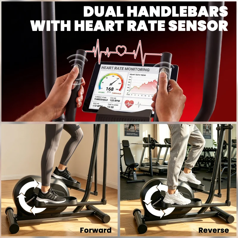SPORTNOW Elliptical Cross Trainer for Home, Quiet Magnetic Elliptical Machine with Bluetooth, App Compatible, 8-Level Resistance