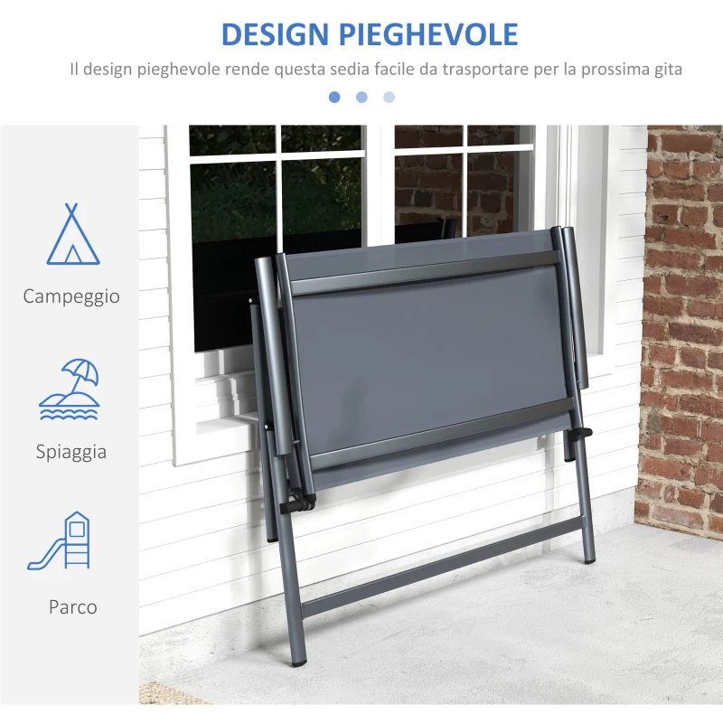 Outsunny Sedia Pieghevole a 2 Posti con Seduta Traspirante, in Acciaio e Tessuto a Rete, 118x65x96 cm, Grigio