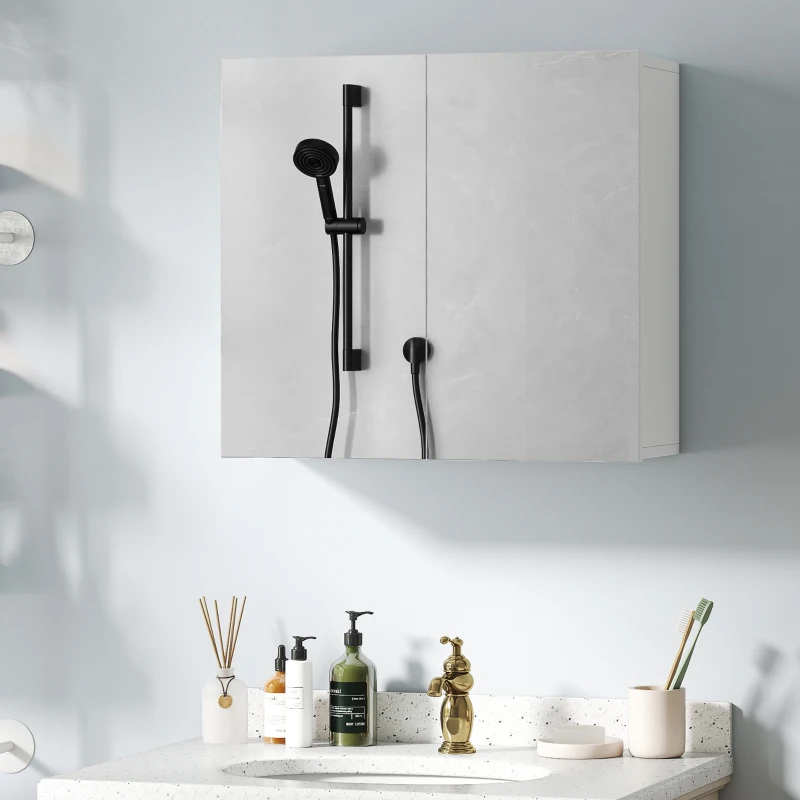 HOMCOM Double-Door Bathroom Mirror Cabinet - White