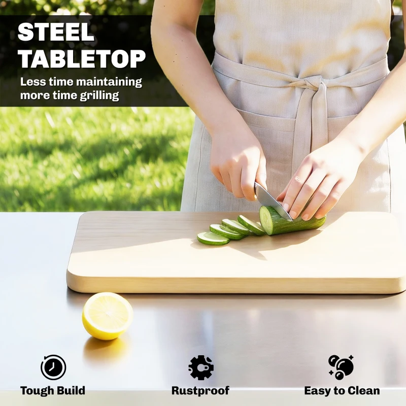 Outsunny Desserte Jardin 2 Niveaux Plateau en Inox avec Table Latérale Pliable et Roulettes, 115x67,5x80,5cm, Noir