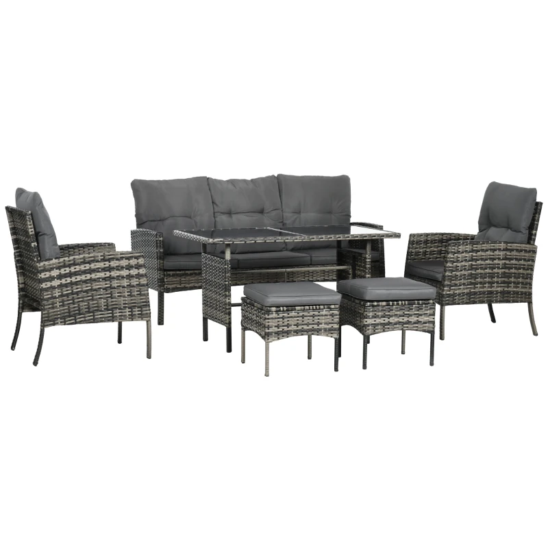 Outsunny Ensemble salon de jardin 6 pièces avec grande table rectangulaire 1 canapé 3 places 2 fauteuils 2 tabourets