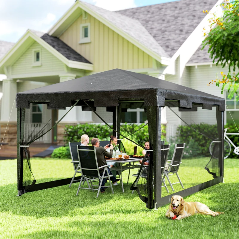 Outsunny Tonnelle de jardin 3 x 4 m, barnum de jardin, parois latérales en maille et 2 portes, pour fêtes et mariages, gris foncé