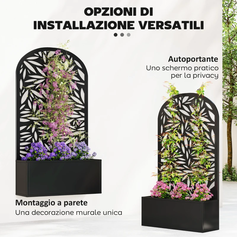Outsunny Fioriera con Traliccio ad Arco per Rampicanti e Fori di Drenaggio, in Metallo, 61x23x113 cm, Nero