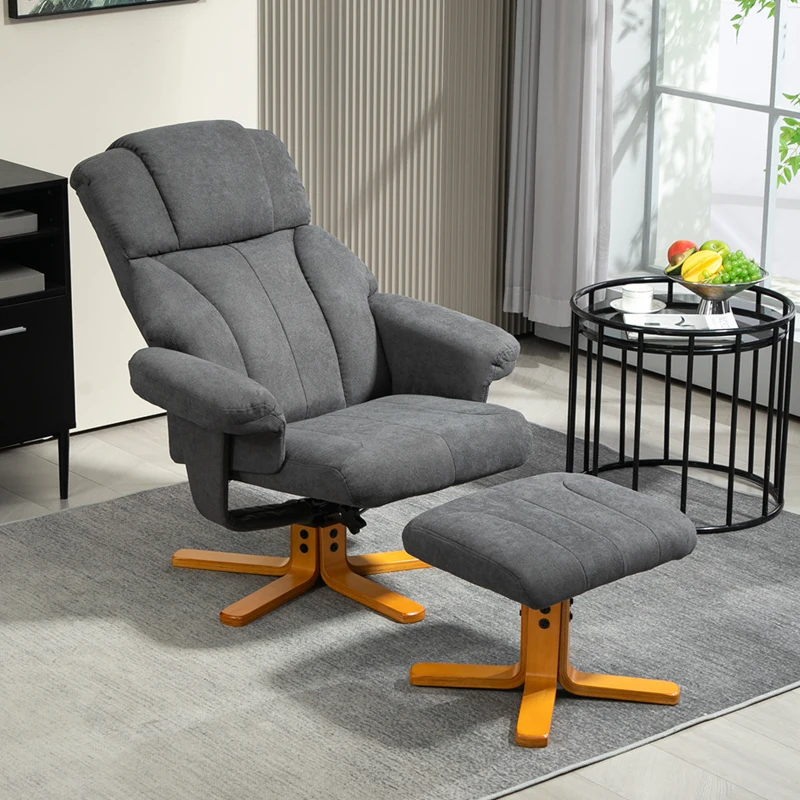 HOMCOM Verstellbarer Sessel mit Fußhocker mit hoher Lehne und Holzrahmen für Wohnzimmer, Schlafzimmer, Dunkelgrau