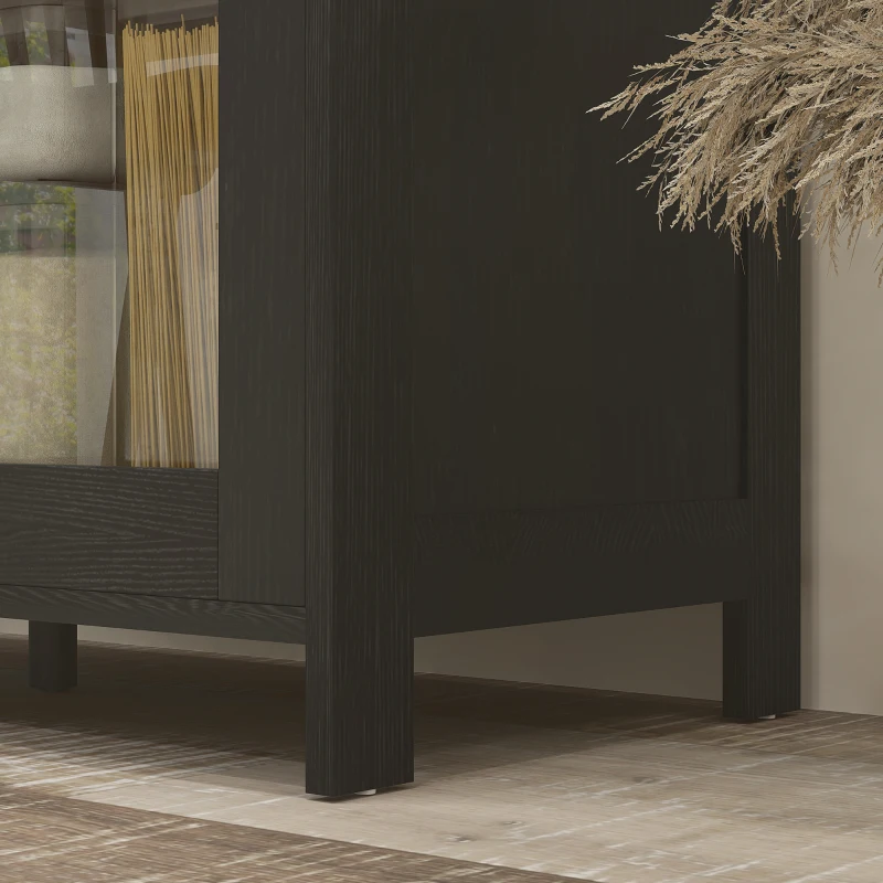 HOMCOM Mobile Dispensa Cucina in Legno a 9 Ripiani Regolabili con Ante in Vetro, 76x36x160 cm, Nero e color Legno