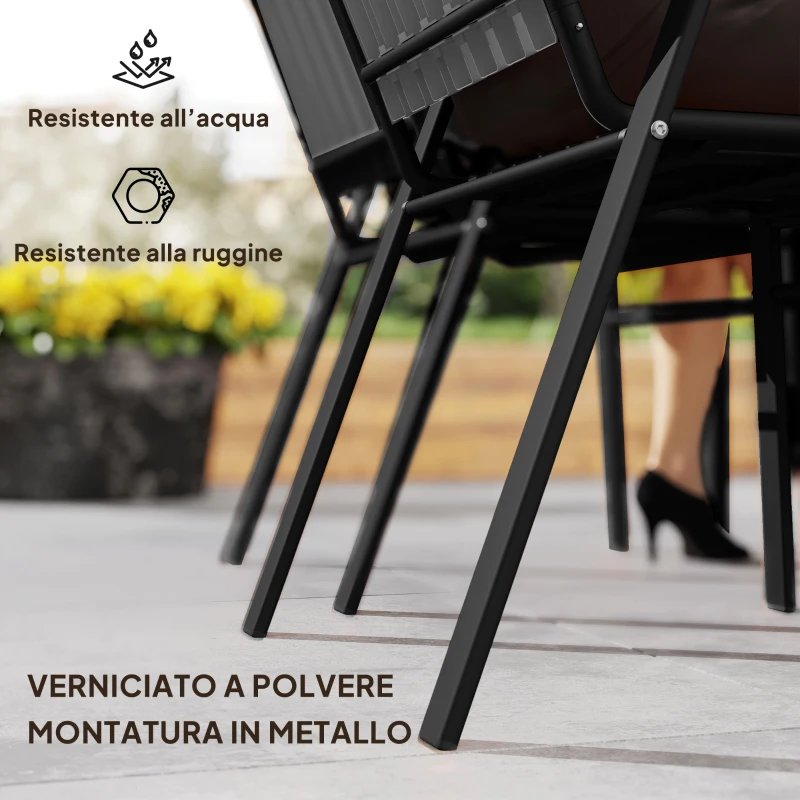 Outsunny Set 4 Sedie da Giardino Impilabili con Schienale Alto e Braccioli, in PP e Acciaio, 56x66x91 cm, Nero