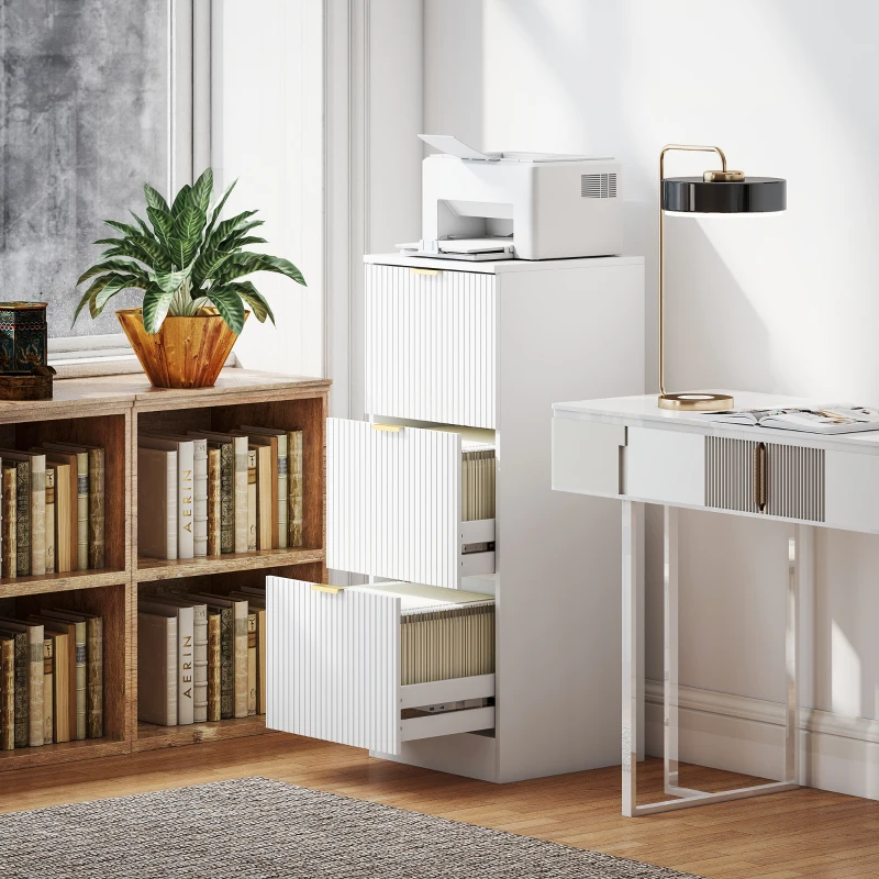 HOMCOM Cajonera de Escritorio con 3 Cajones Frentes Acanalados Mueble Archivador para Tamaño A4 o Carta 40x40x101 cm Blanco