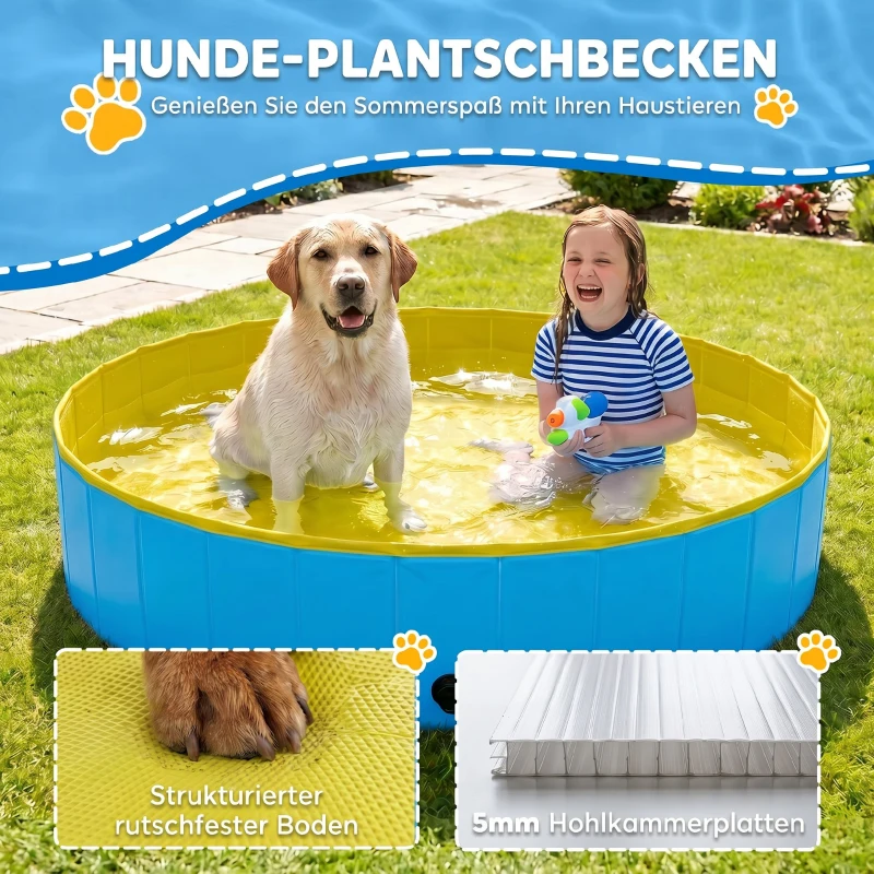 PawHut Faltbarer Hundepool für Große und Extra Große Hunde, mit Anti-Rutsch-Boden für Enten, Innen- und Außen, 160x30cm