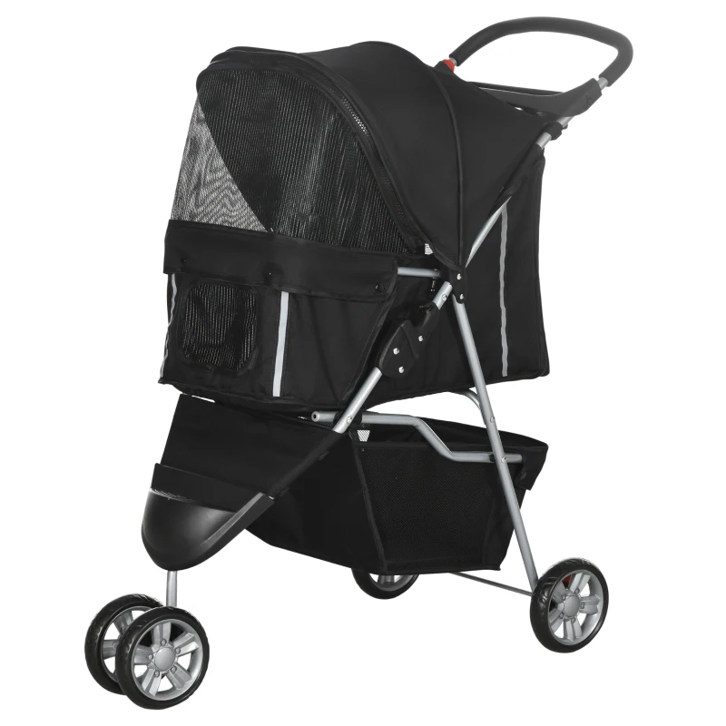 PawHut Passeggino per Cani Piccoli Pieghevole con Ruote Girevoli e Freno, 75x45x97 cm, Nero