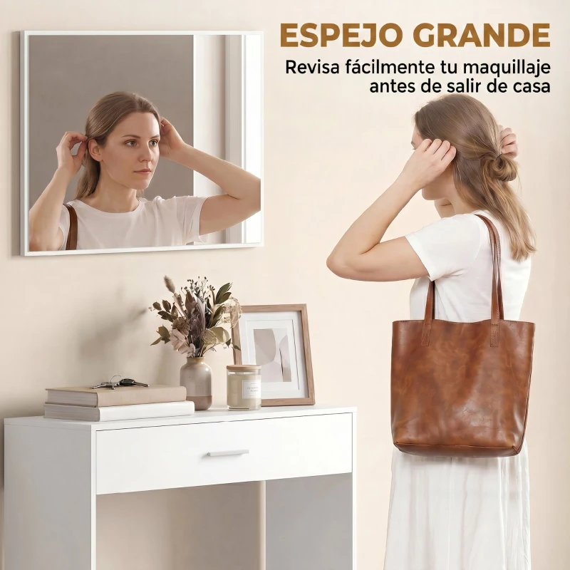 HOMCOM Recibidor de Entrada con Espejo Cajón y Estante Mueble de Recibidor para Pasillo 91,5x27,9x85,5 cm Blanco