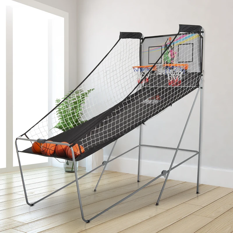 HOMCOM Canestri Basket con Tabellone LED, 4 Palloni e 8 Modalità di Gioco, 205x110x205 cm, Bianco e Nero