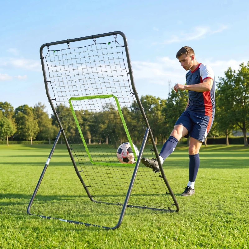 HOMCOM Filet de rebond de football 90L x 80l x 140H cm cible et sardines de fixation fournies noir vert