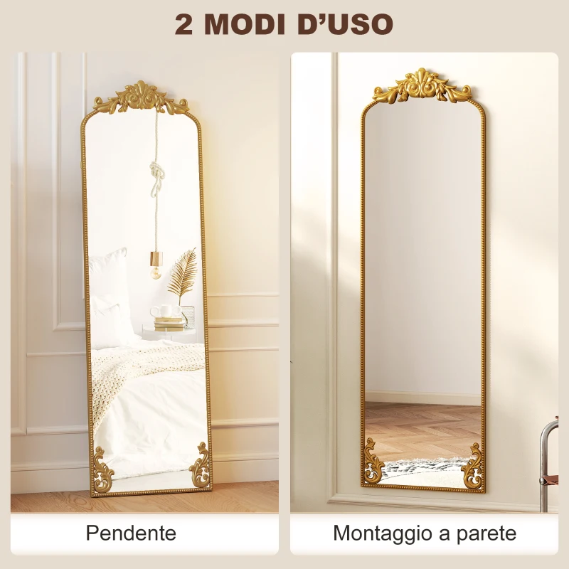 HOMCOM Specchio a Figura Intera in Stile Barocco con Cornice, in Vetro Temperato e Metallo, 50x4.5x160 cm, Oro