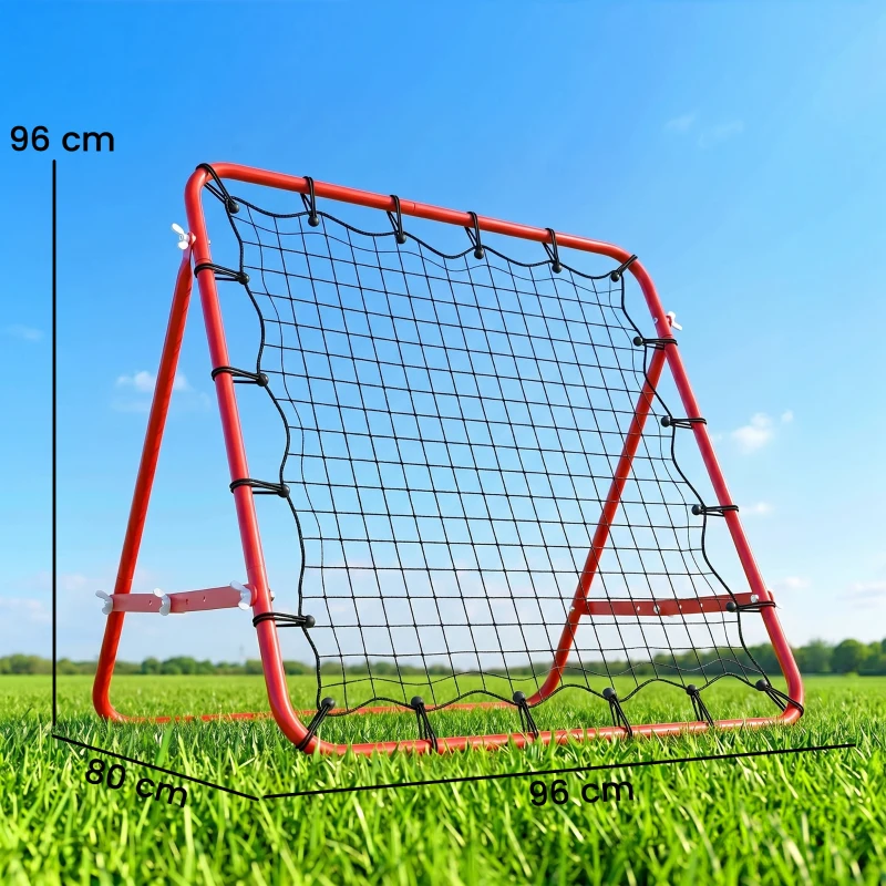 HOMCOM Rebounder für Fußball, 84 x 84 cm Fussball Rebounder mit stufenlos verstellbarem Winkel, Kickback Rückprallwand Fußballtor für Jugendliche Schuss-, Pass- und Ballannahmetraining Rot