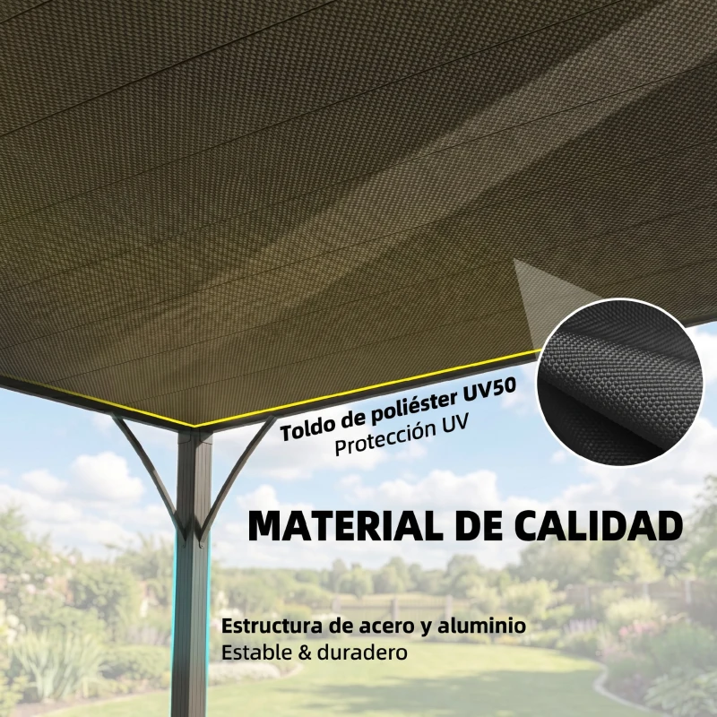 Outsunny Pérgola de Jardín 3x4 m con Protección UPF 50+ Gazebo con Techo Ajustable Estructura de Aluminio para Exterior Gris