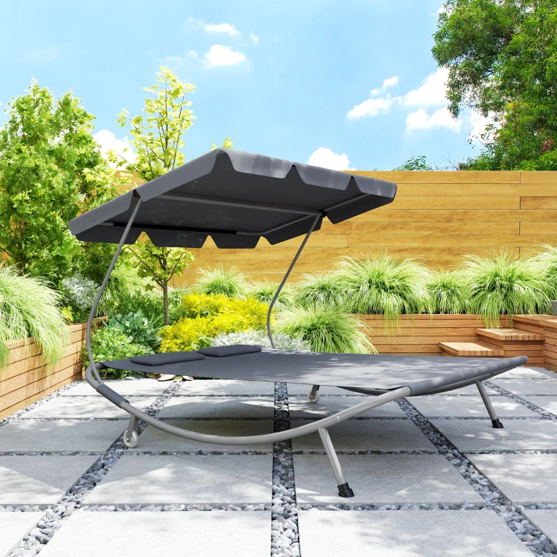 Outsunny Double Outdoor Bed, with Canopy - Light Grey