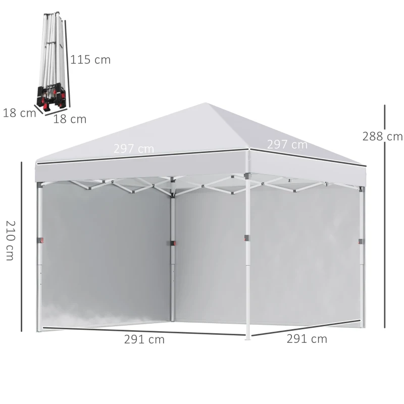 Outsunny Tonnelle de jardin pop-up réglable en hauteur protection 2 parois latérales sac de transport 297 x 297 x 288 cm blanc