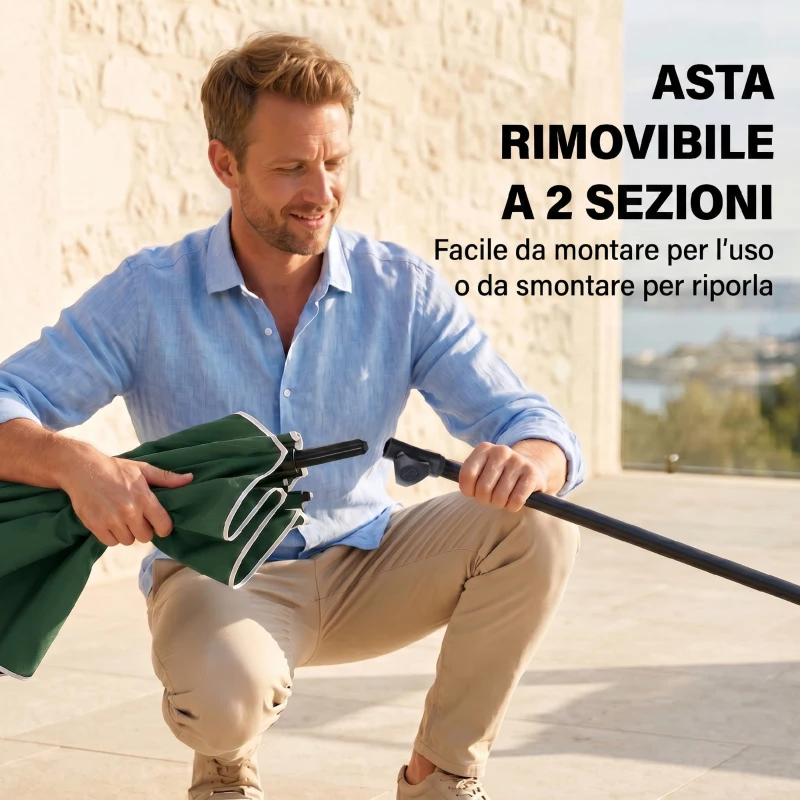 Outsunny Ombrellone da Giardino Rettangolare 2x1.3m con Inclinazione Regolabile e Palo in Alluminio, Verde e Nero
