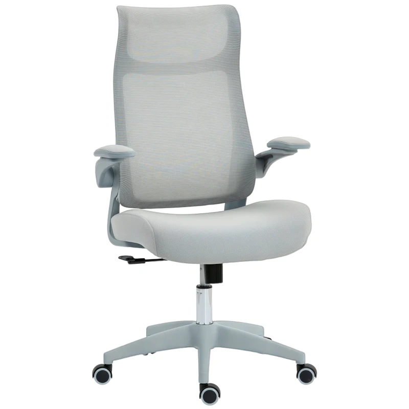 HOMCOM Scaun de Birou Ergonomic cu Brațe Reglabile, Spătar din Plasă și Tetieră, Gri