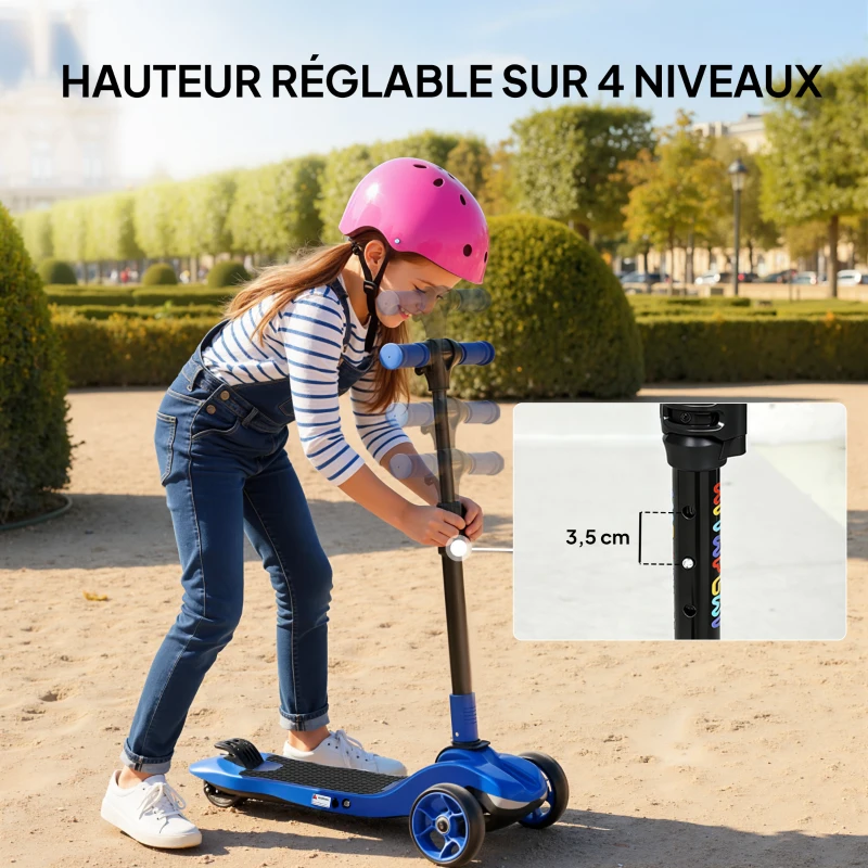 AIYAPLAY Trottinette électrique pour enfant 6 à 10 ans, pliable 3 roues démarrage zéro, vitesse maximale 8 km/h 64x29x83cm bleu
