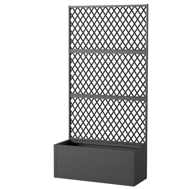 Outsunny Metall-Hochbeet mit Spalier, Pflanzkasten für draußen mit Diamantgitter-Sichtschutz für Blumen