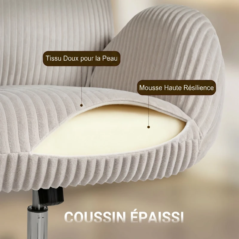 HOMCOM Chaise bureau ergonomique en velours, fauteuil de bureau avec dossier haut, appui-tête réglable et accoudoirs, gris