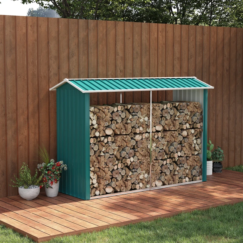 Outsunny Legnaia con Struttura in Acciaio Galvanizzato e Base rialzata, 240x 86x160cm, Verde