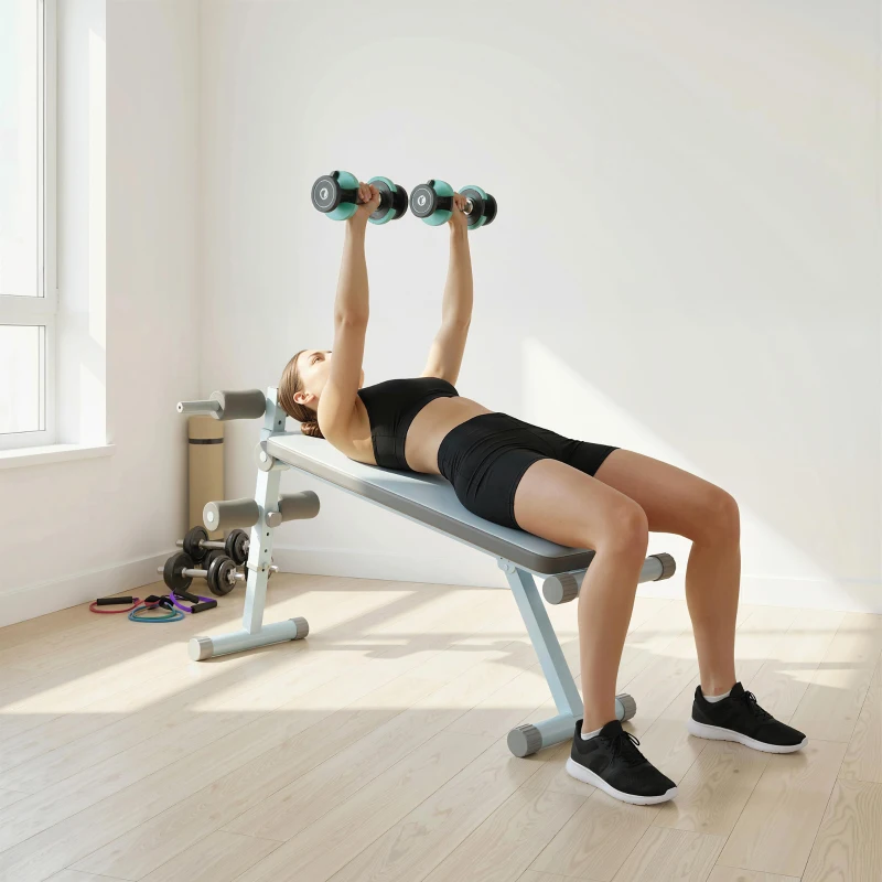 SPORTNOW Banc de Musculation Multifonction, Banc Plat Réglable avec Siège à 3 Niveaux, 141 x 52 x 54-71 cm, Bleu et Blanc
