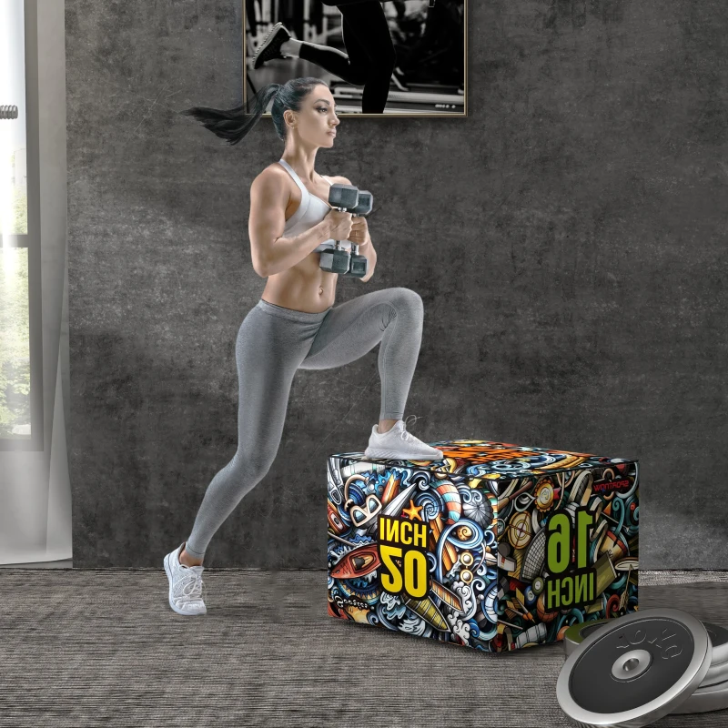 SPORTNOW Plyo Box cu 3 înălțimi, cutie pentru sărituri antiderapantă pentru acasă și sală de sport, 61x51x41 cm, multicolor
