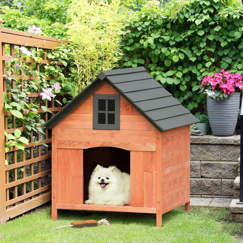 PawHut Casetta Rialzata per Cani fino a 15 kg, Cuccia per Cani Gatti da Esterno in Legno di Abete, 81.3x91.5x98.5 cm