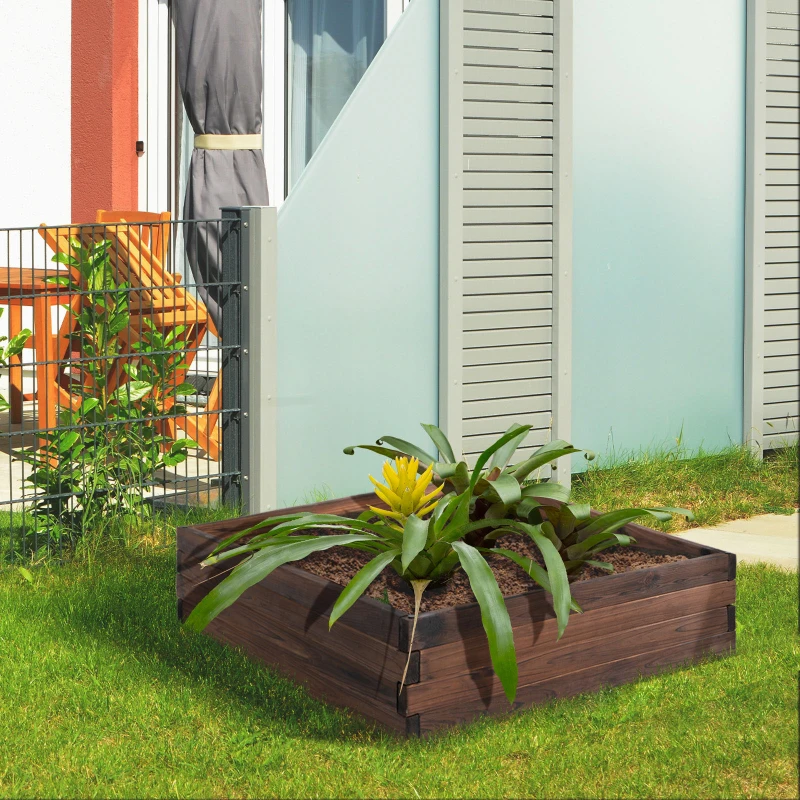 Outsunny Huerto Urbano Jardinera de Madera Maciza de Abeto Cama de Plantación de Jardín para Cultivo Plantas Flores Hierbas 80x80x22,5 cm Marrón