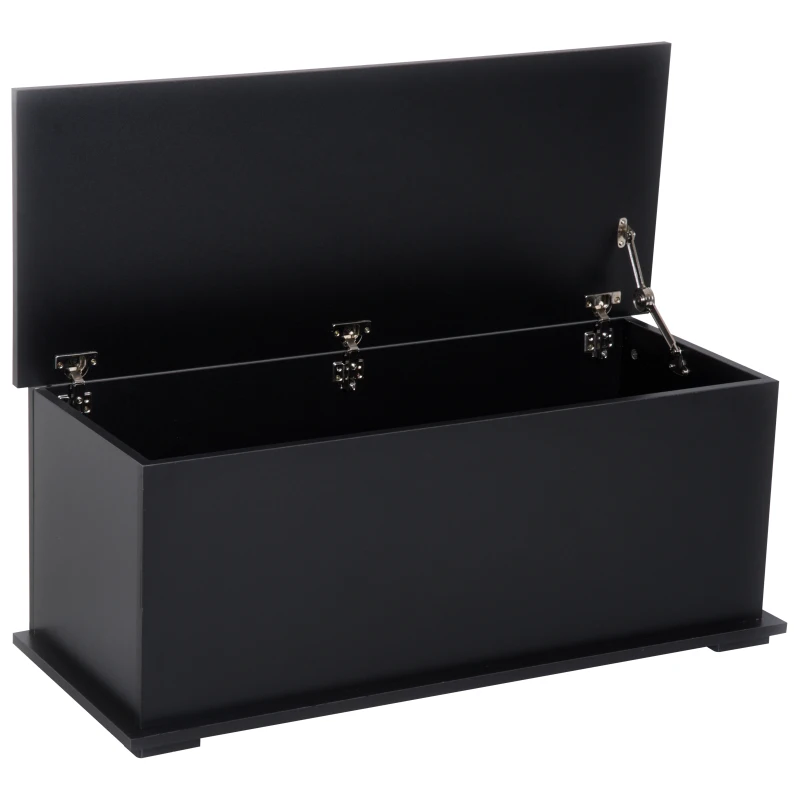 HOMCOM Truhe Aufbewahrungsbox Sitztruhe mit Stauraum Sicherheitsscharniere Holzkiste mit klappbarem Deckel für Wohnzimmer, Schlafzimmer, Spanplatte Schwarz 100 x 40 x 40cm