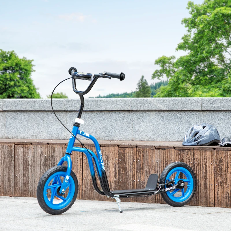 AIYAPLAY Patinete infantil com guidão ajustável, rodas grandes, suporte de estacionamento, freio de mão, para crianças de 5-12 anos, Azul